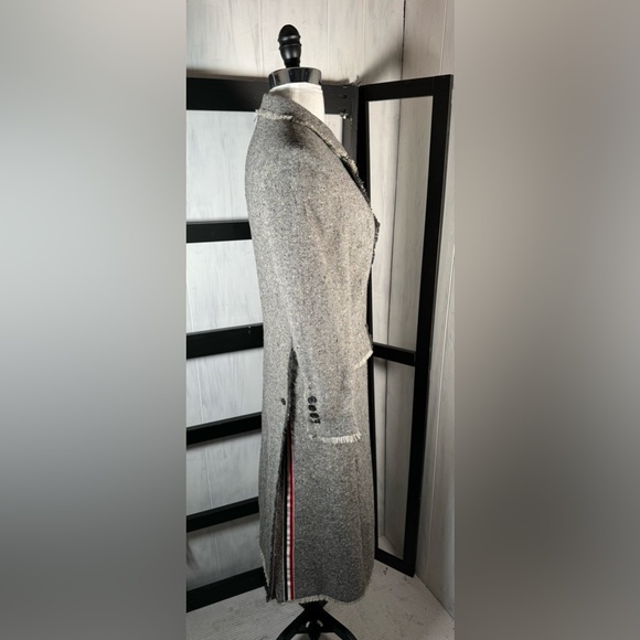 Thom Browne Gray Striped FRAYED-EDGE Overcoat, Size XS, €3470, Sold Out, NEW - Picture 5 of 12